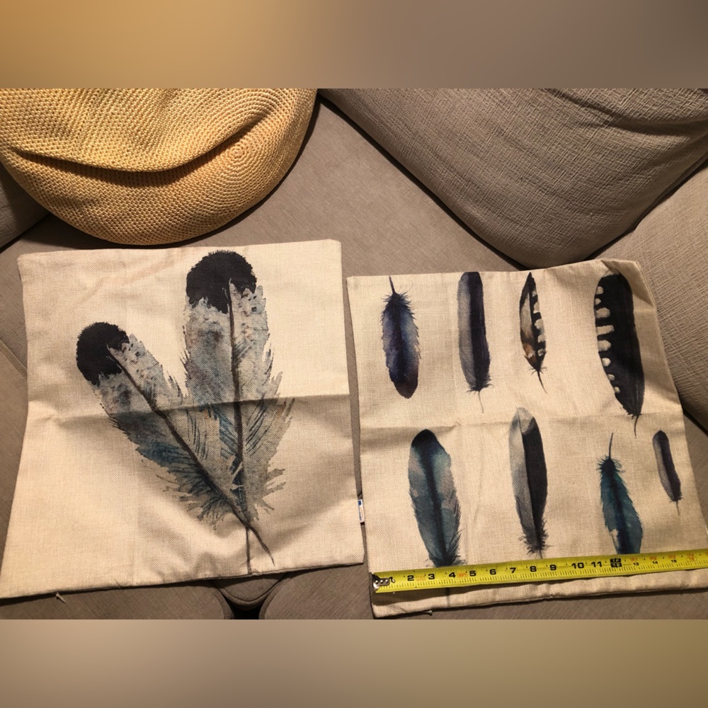 2 Pillow Covers - Feather farmhouse decor 17” x 17”